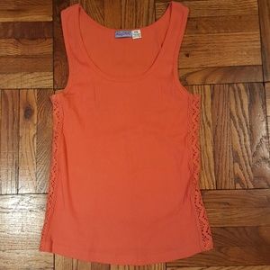 Orange cotton tank top w/lace panel sides - P/S